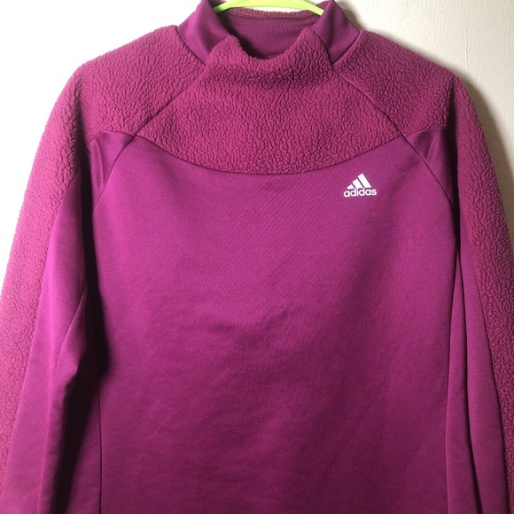 adidas Tops - Adidas Mock Neck Pullover Sweatshirt Women's Size Medium Purple Sherpa Fleece